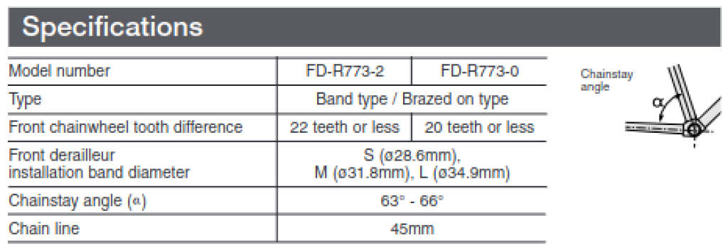 Shimano FD-R773 specifications