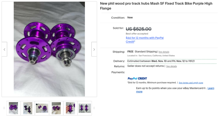 Ebay Phil Wood x Mash SF Track Hubs Purple