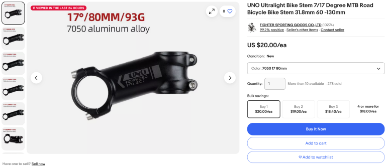 Ebay Uno Stem listing