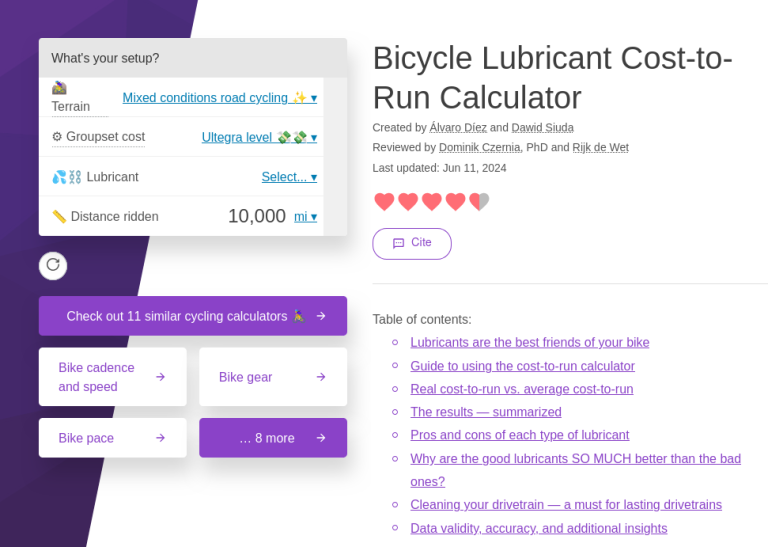 Omni calculator bicycle lubricant cost calculator
