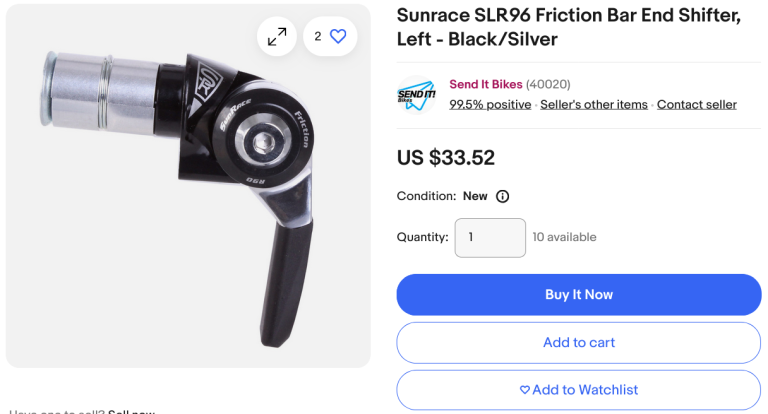Sunrace SLR96 Friction Bar End Shifter, Left - Black/Silver