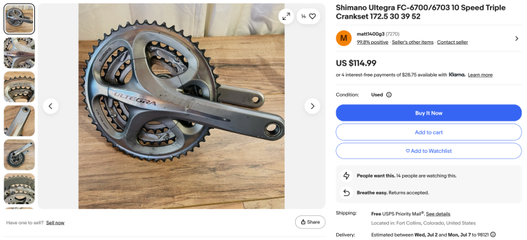 Shimano Ultegra FC-6700/6703 10 Speed Triple Crankset 172.5 30 39 52